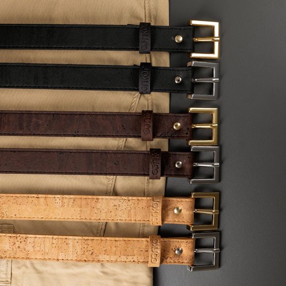 Women's Vegan Belt 1" – Light Brown Cork Strap With Gold Nickel-free Buckle,🦖 - Picture 6 of 6